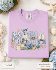 Coastal Mama Shirt, Comfort Colors Lighthouse Hydrangea Tee, Mom Beach Gift