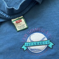 Vintage 1992 Mens L/XL Blue Levis 501 Denim Baseball League Rare Sportswear Tee