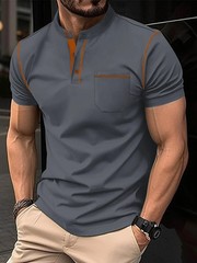 Summer New Men Henry collar short sleeve golf POLO shirt personality pocket styl
