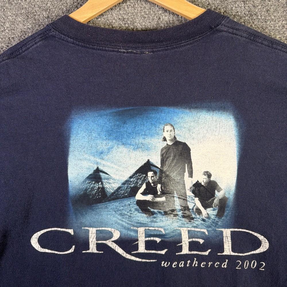 Vintage Creed Shirt Mens XL Navy 2002 Band Tee Music Weathered Concert Tour USA