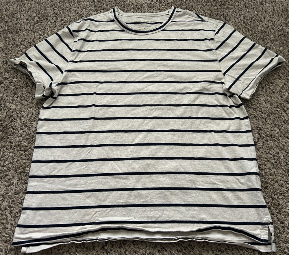 Banana Republic Authentic Tee T Shirt Mens Large Striped 100% Supima Cotton
