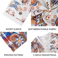 Men’s Fashion Shirt Short Sleeve Beach V-Neck Drawstring Printing Yoga Africa…