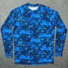 Huge Sports Rash Guard Mens XL Blue Digital Camo Long Sleeve Compression