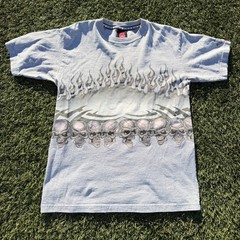 Vintage JNCO Mens T-Shirt Size Large Flaming Skulls Gray Y2K Skater