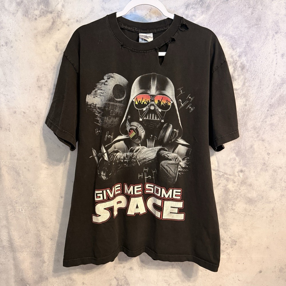 Vintage Y2k Darth Vader T Shirt Mens XL Black AOP Star Wars