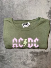 AC/DC Let There Be Rock Kids Graphic Long Sleeve Olive Green Shirt Size L (10/12