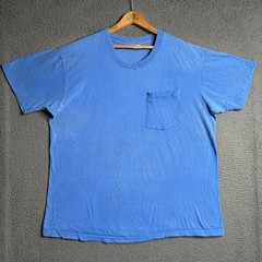 VTG 80s Faded Selvedge Front Pocket Worn Cotton Blank Single Stitch T-Shirt 2XL