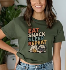 Eat Snack Sleep Repeat T-Shirt, Cute Pug Dog Tee, Funny Dog Lover Pet Owner Gift