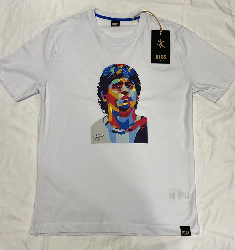D10S Cotton 100% Maradona Diego Official Product White Jersey T-Shirt Dios 10