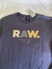 G-STAR RAW Organic Cotton Graphic Logo Tee T-Shirt in Fantem Blue Mens Size S