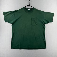 Vintage BVD T Shirt Mens 2XL Green Blank Selvedge Pocket Tee USA Single Stitch