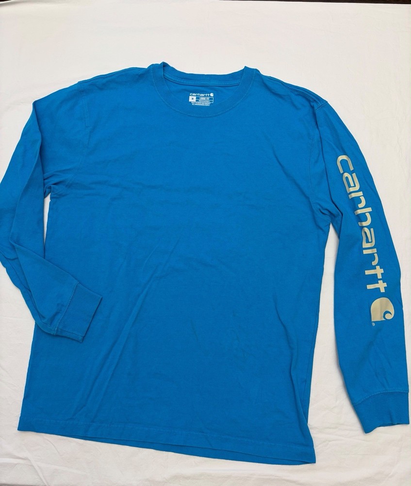 Carhartt Mens M Loose Fit Long Sleeve T-Shirt Blue Sleeve Logo K231 Workwear