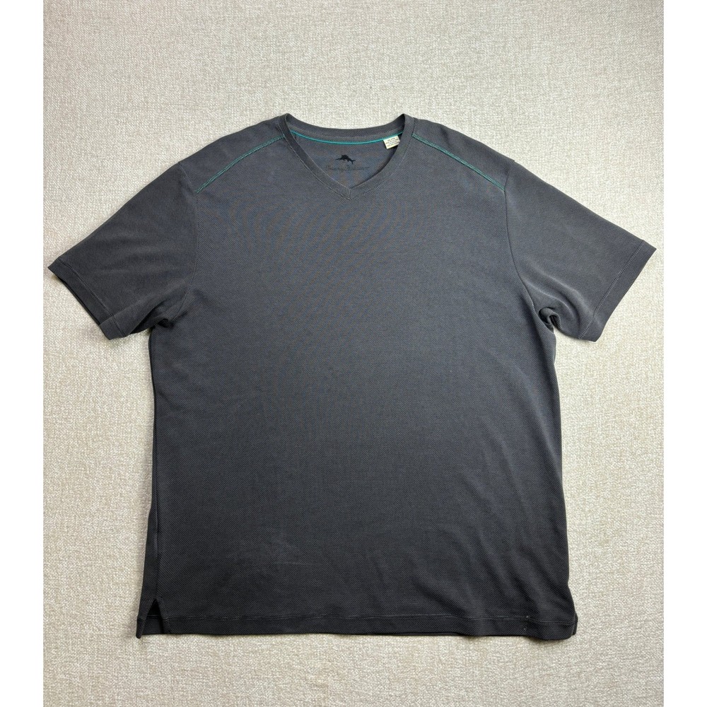 Tommy Bahama Mens Gray V-Neck T-Shirt XL Modal Blend Textured Short Sleeve