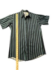 Vintage American Hero Vertical Stripe Button Up Shirt Green Black 90’s
