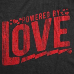 Mens Powered By Love Funny T Shirts Cute Valentines Day Graphic Tee for Men
