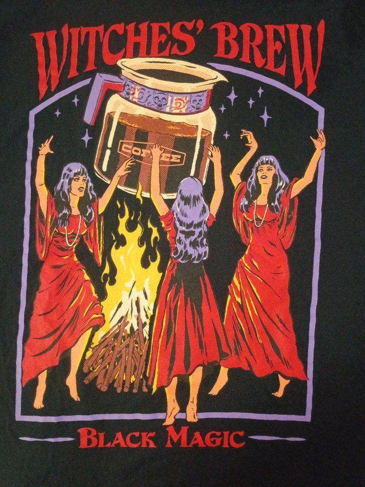 Steven Rhodes Witches’ Brew Witch Graphic Black Cotton Crew Neck Tee Men’s M