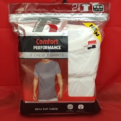 Russell Men’s Comfort Performance 2-Pack White Crew T-Shirts Size M Moisture Wic