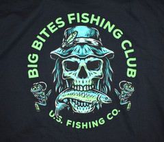 U.S. Fishing Co. Mens Big Bites Fishing Club Funny Black Shirt New S-3XL