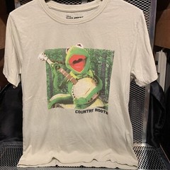 KERMIT THE FROG Men’s Large T Shirt Country Roots Banjo The Muppets Sand Beige