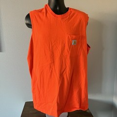 Carhartt Shirt Mens XL Bright Orange Pocket Sleeveless Workwear Tagless Tank Top