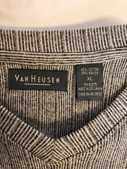 Van Heusen Gray Striped Cotton Rayon Blend V Neck SS Pullover Shirt XXL EC!