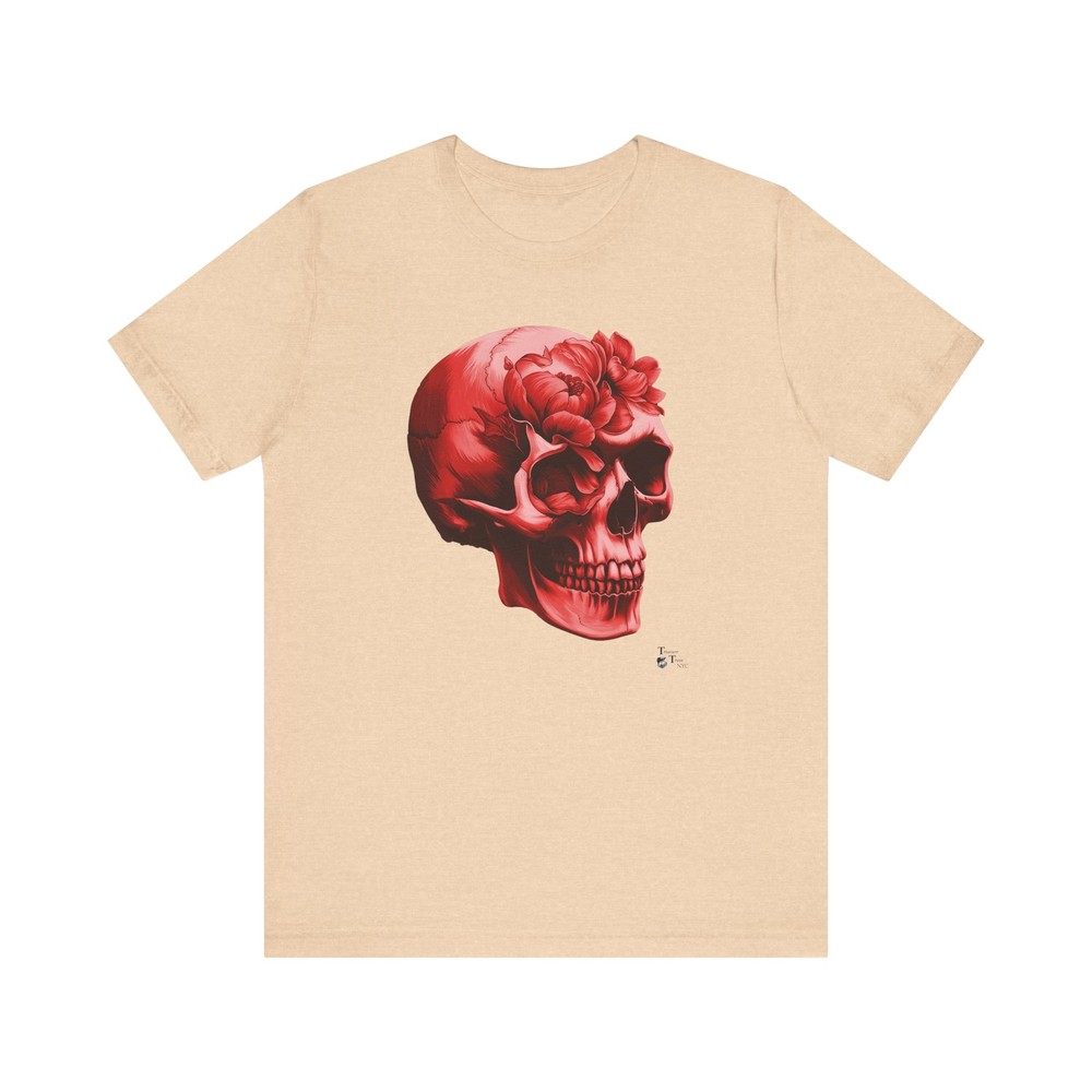 Red 3D Peony Realistic Skull T-shirt Design