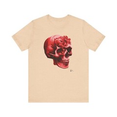 Red 3D Peony Realistic Skull T-shirt Design