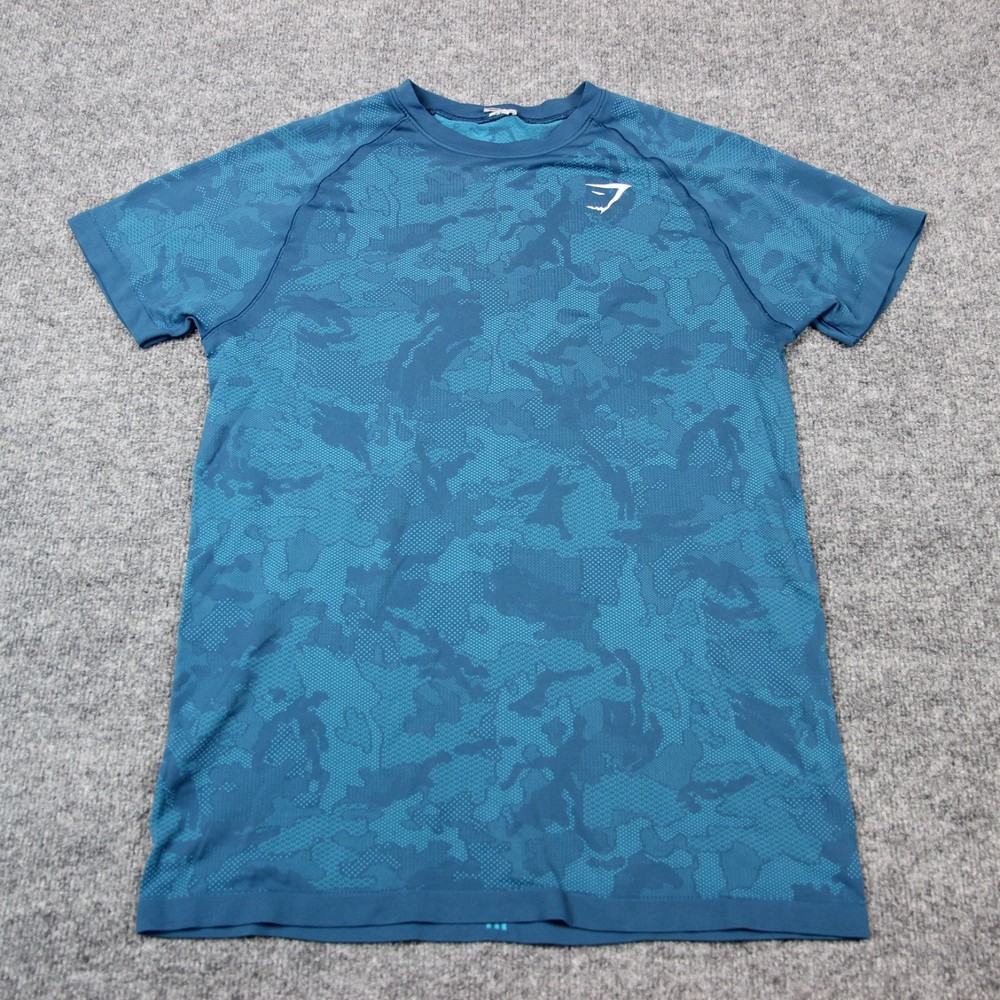GymShark Camo T Shirt Men’s Small Training Blue Performance Workout Logo Mesh
