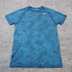 GymShark Camo T Shirt Men’s Small Training Blue Performance Workout Logo Mesh