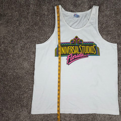Vintage 90s Universal Studios Tank Mens Large White Neon Florida Art Deco USA