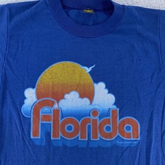 Vintage Florida Shirt Mens Small Blue Sunset Graphic Tee Beach Surf 1981 80s