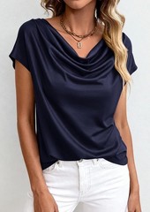 Womens Tops Dressy Casual Clothing 2026 Summer Cowl Neck Short Sleeve Blouses…