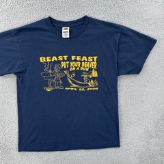 Vtg Fruit Of the Loom Mens Large Blue T Shirt 2006 Beast Feast Beaver On A Bun