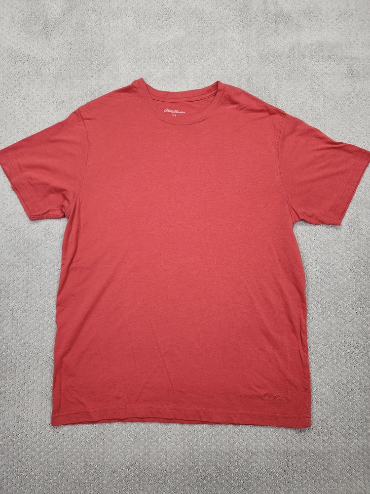 Eddie Bauer Shirt Mens Large Red Solid Tagless Logo Crewneck Tee Cotton Blend