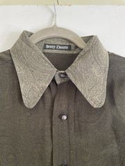 Henry Duarte Olive Ombre Paisley Shirt Pearl Butts Bell Sleeves Y2K 2000sUSA M