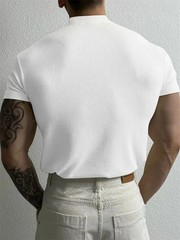 spring summer Elastic Comfortable Men’s T-shirt Small high collar stripe shirt s