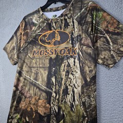 Mossy Oak Camo Shirt Large Brown Green Outdoor Hunting Fishing Casual Polyester