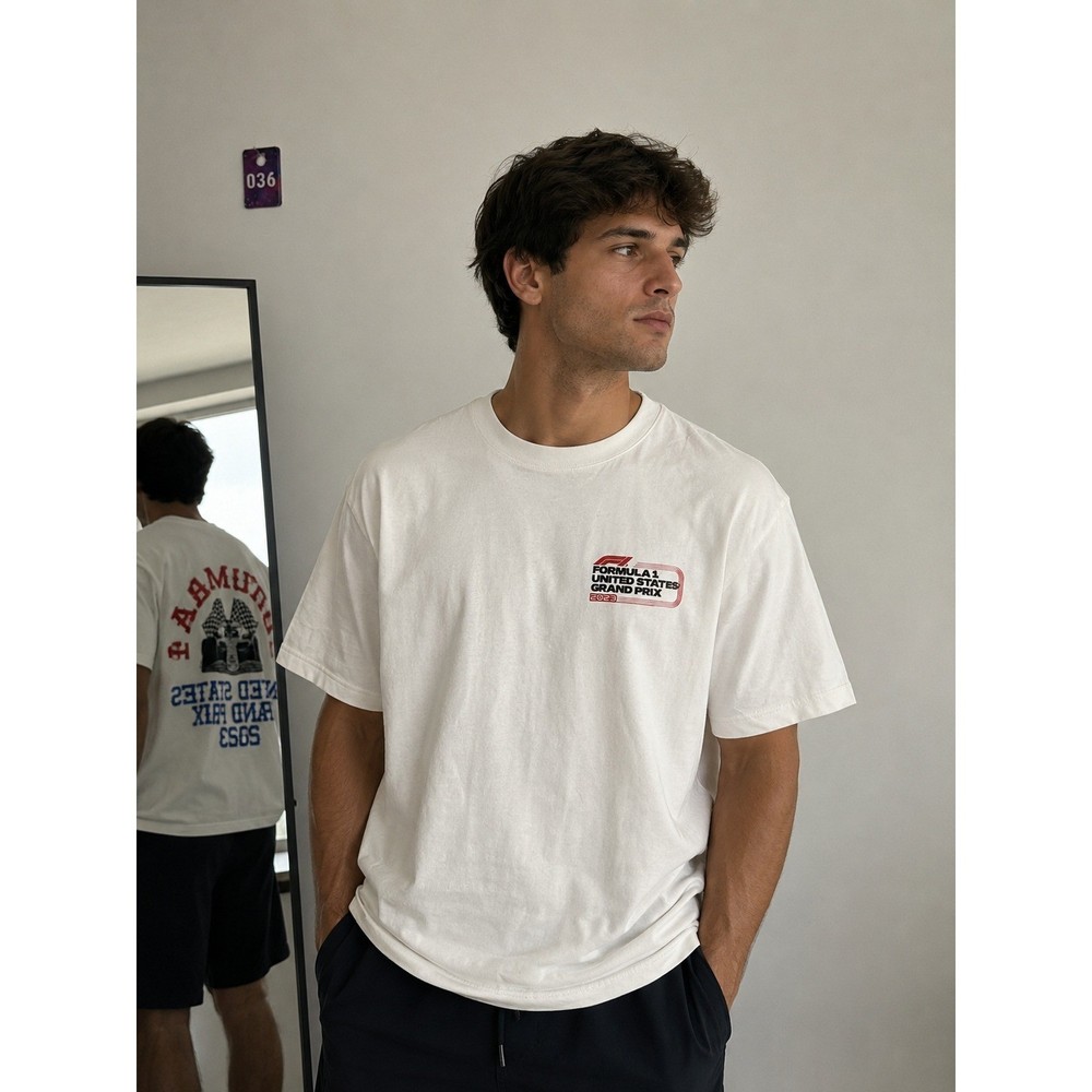 PacSun Mens Graphic T Shirt Small White Formula 1 US Grand Prix 2023 Racing NWT