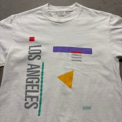 Vintage 90s Los Angeles Modern Abstract Art Deco Graphic T Shirt M White USA
