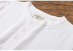 Mens Long Sleeve Henry Shirts Soild Color Heavy Cotton Retro Casual T-Shirts