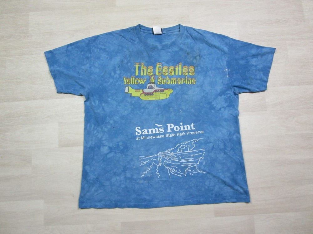 Vintage Liquid Blue The Beatles Band Yellow Submarine 2003 Tie Dye T Shirt (XL)