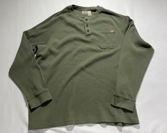 LL Bean Thermal Henley Shirt Mens 3XLT Green Chunky Waffle Knit Y2K Big & Tall