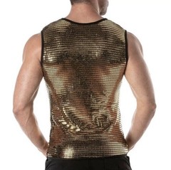 TOF Paris Sequin Tank Top, Designer, Disco, Gold, Sleeveless, Reflective