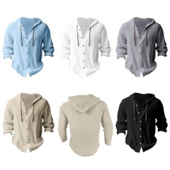 Men Hooded Top Weekend T-shirt Comfortable Shirts Office Lace Up Beach V Neck