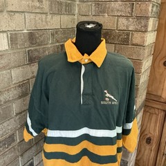 VTG South Africa Springboks Rugby Jersey Shirt Mens L Green Gold Embroider #24E2