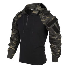 Tactical Combat Shirts Men Long Sleeve Breathable T-Shirt Camo Hooded Quick-Dry