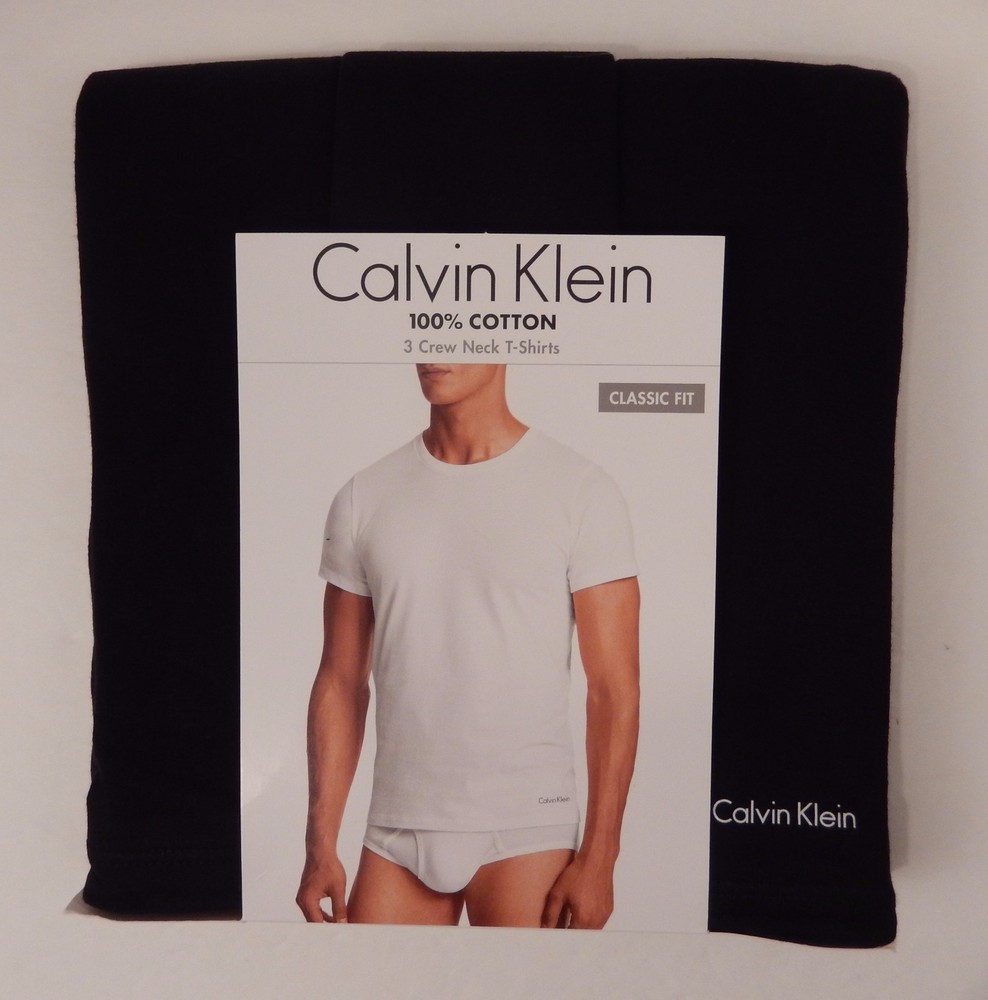 3 CALVIN KLEIN COTTON BLACK WHITE BLUE GRAY SIZE S M L XL XXL CREW NECK T-SHIRTS