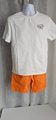 Men Slogan & Cartoon Graphic Tee & Drawstring Waist Shorts Orange Size M NEW