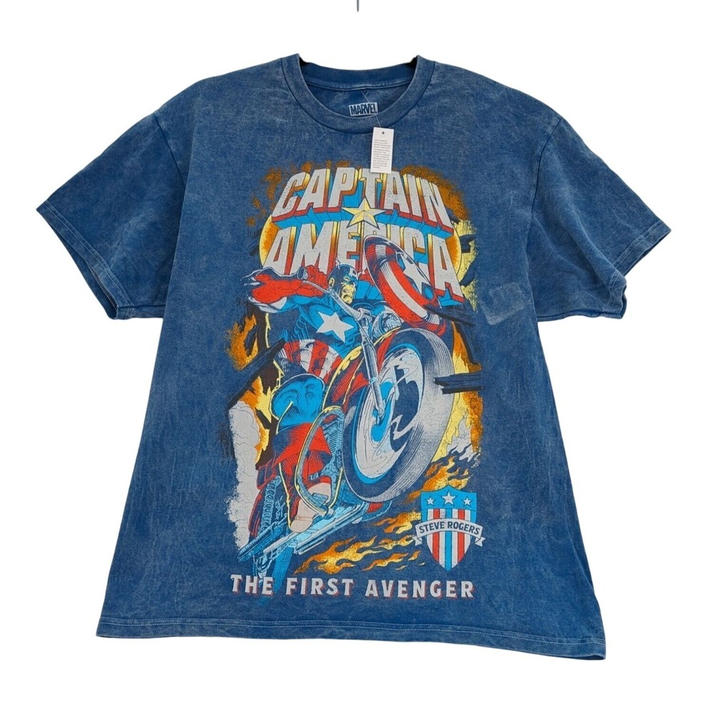 Captain America Graphic T Shirt Acid Wash Marvel Streetwear First Avenger Medium