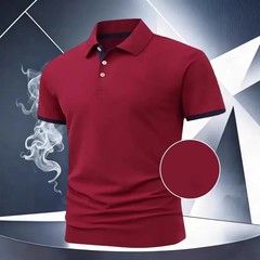 100% Polyester Men Clothes New Summer Pure Color Short Sleeve Business Casual Go